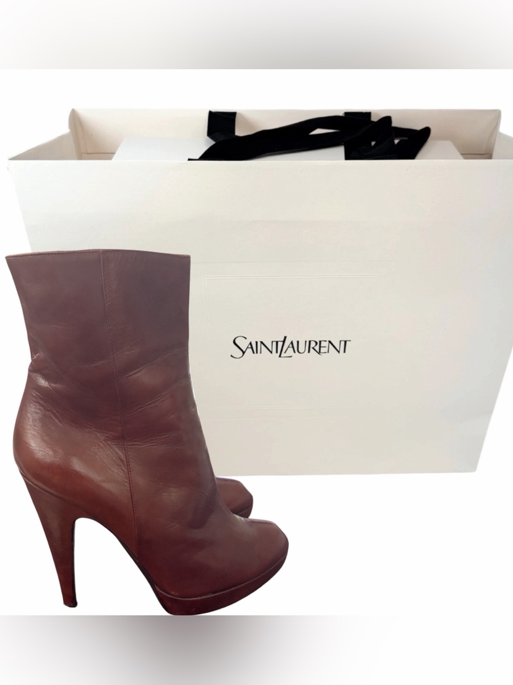 Yves Saint Laurent Soft Brown Calfskin Leather Heel Ankle Boots Booties